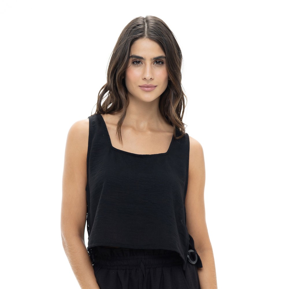 Crop Top Abertura lateral Palette Negro Retro